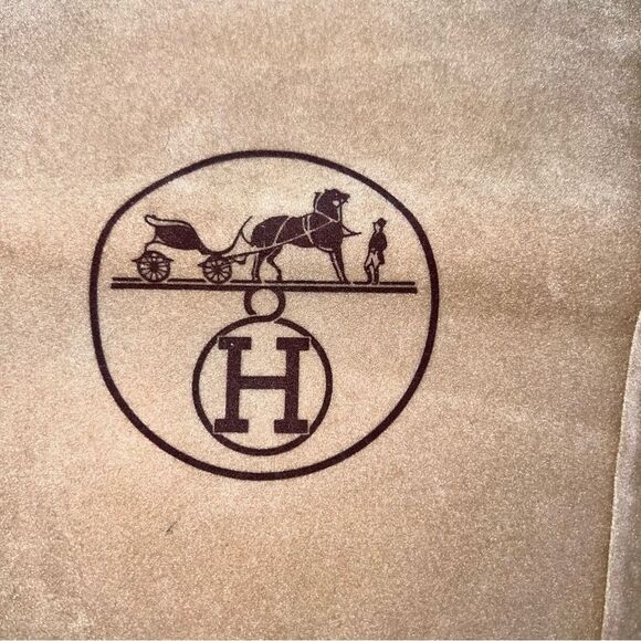 Hermes Brown Light Velour Drawstring Dust Bag Match Pair w/Brown Logo/Drawstring - Picture 5 of 6